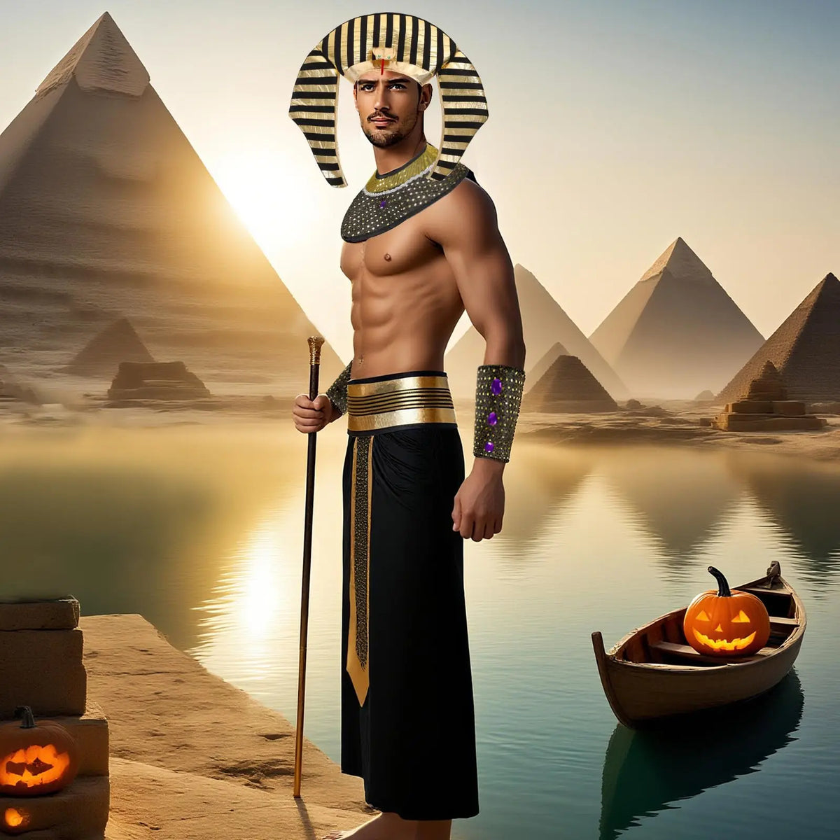 Egyptian Cleopatra Pharaoh Costume Set – Headpiece, Collar & Belt Costume Accessory Set Qme
