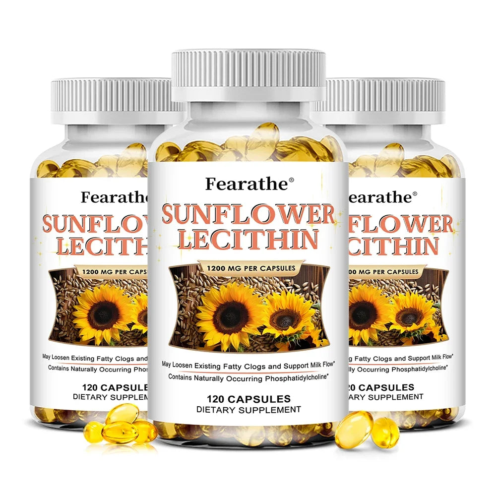 VITALXTRA Sunflower Lecithin Capsules – Brain & Liver Support Dietary Supplement Qst 120 count-3 bottle