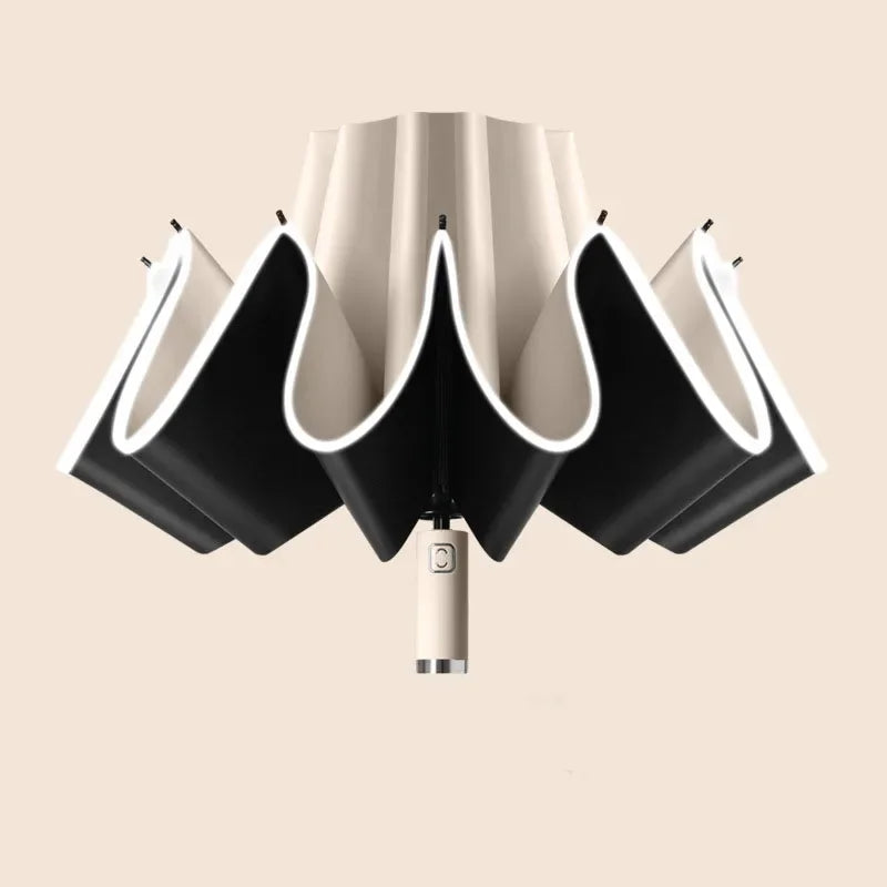 Windproof Reverse Folding Umbrella – UV & Reflective Stripe Folding Umbrella Qst