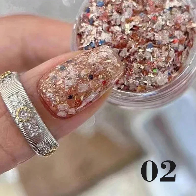 Colorful Shell Chips & Gold Foil Nail Art Decor Set Nail Art Decor Qme