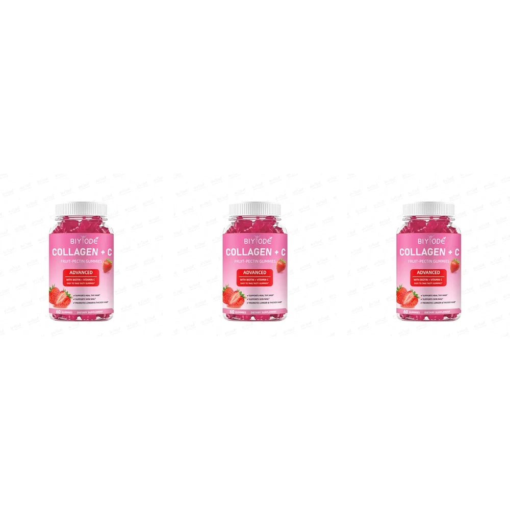 BIYODE Collagen Vitamin C Biotin Gummies – 60 Count Beauty Beauty Supplement Gummies Qst 3bottles