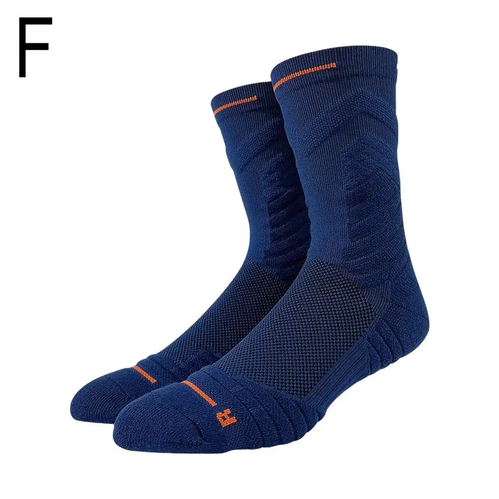 Men's Basketball Terry Sole Athletic Sports Socks – Non-Slip Athletic Sports Socks Qme navy blue One Size