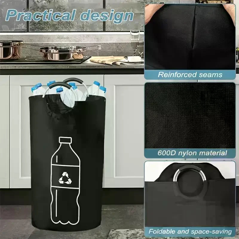 82L Foldable Bottle Storage Basket Kitchen Recycling Bag – Black Foldable Storage Basket Qme