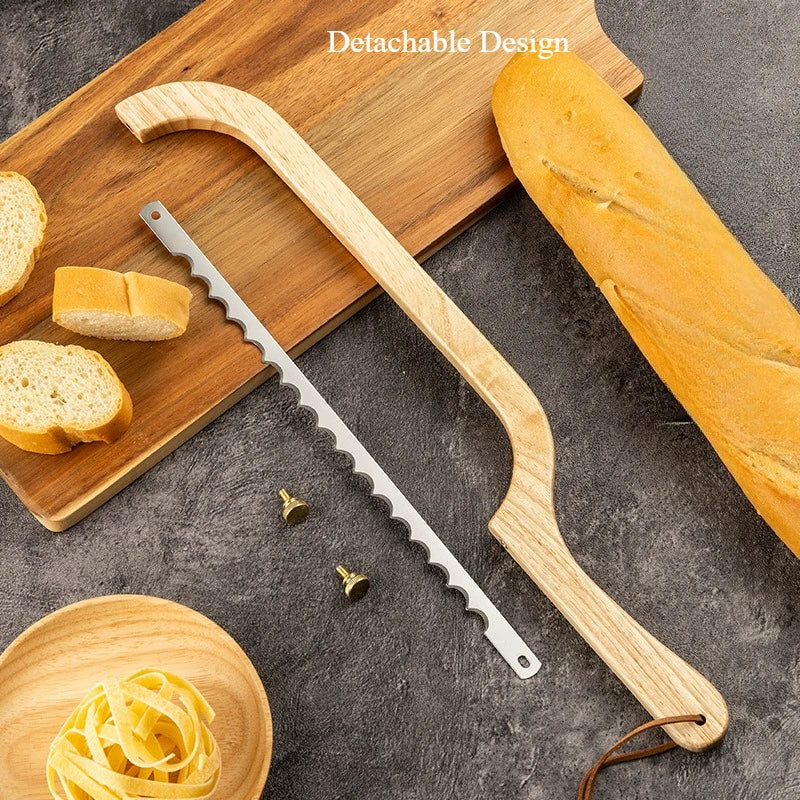 Wooden Bow Bread Knife – Sushi & Baguette Saw Cutter Bread Saw Knife Qme