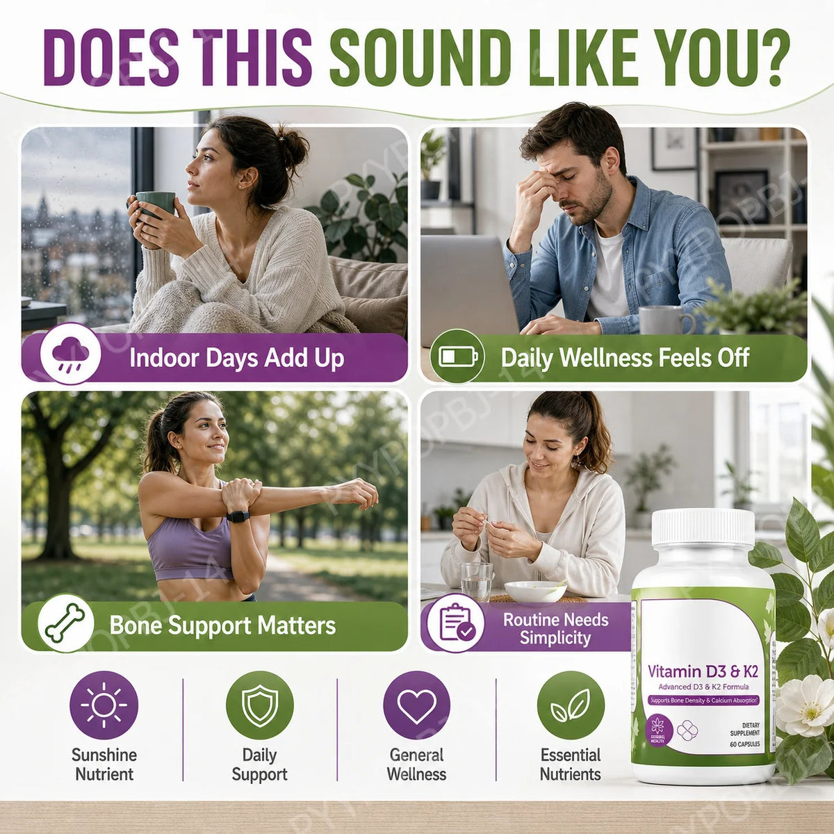 Googeer Advanced D3 & K2 Daily Supplement – 60 Capsules Vitamin Supplement Qst
