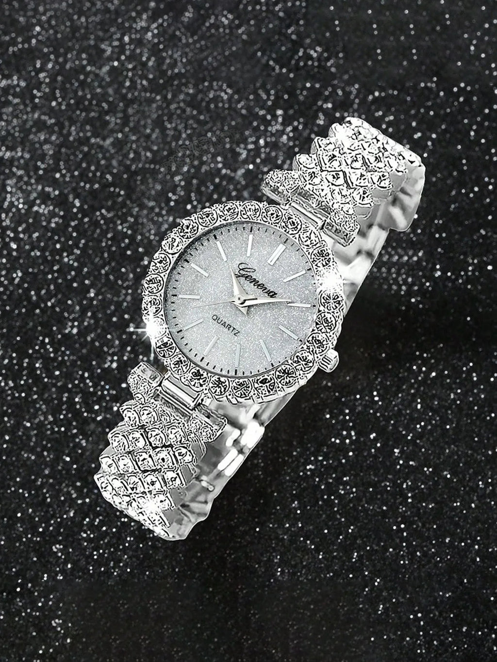 Women's 4-Piece Diamond Quartz Watch & Bracelet Set Watch & Bracelet Set Qme