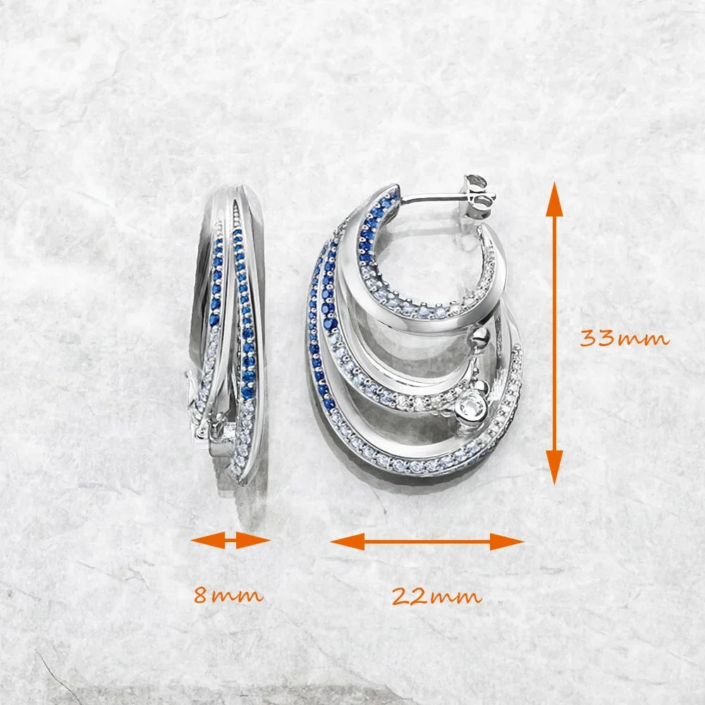 Creole Wave Hoop Earrings – Blue Stones 925 Sterling Silver Hoop Earrings Qme