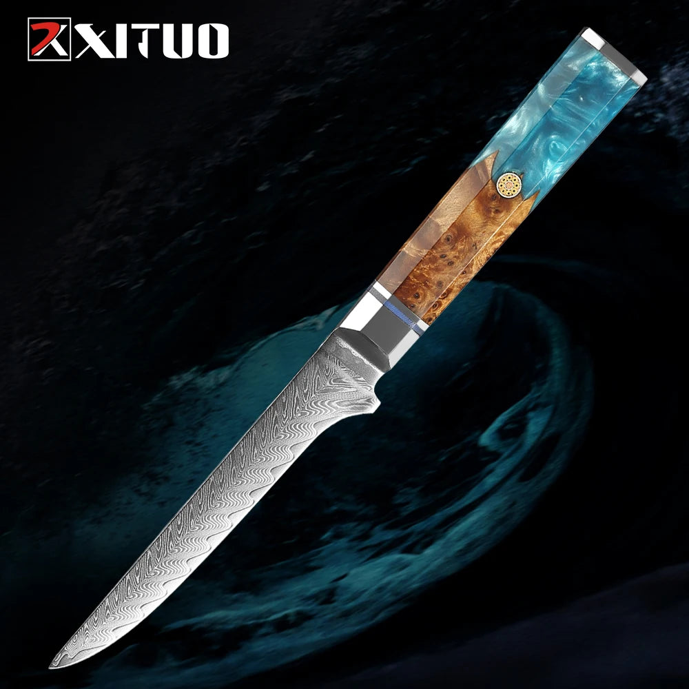 XITUO 5.5" Damascus Steel Fillet & Boning Knife – Full Tang Fillet Boning Knife Qst Boning Knife