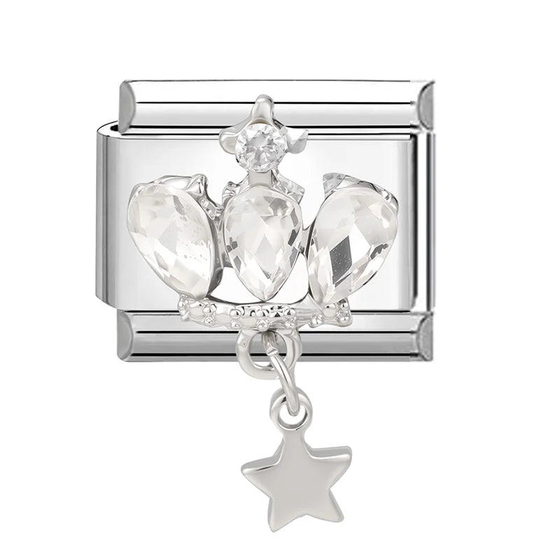 Zircon Heart Bird Bowknot Star Pendant Italian Charm | 9mm