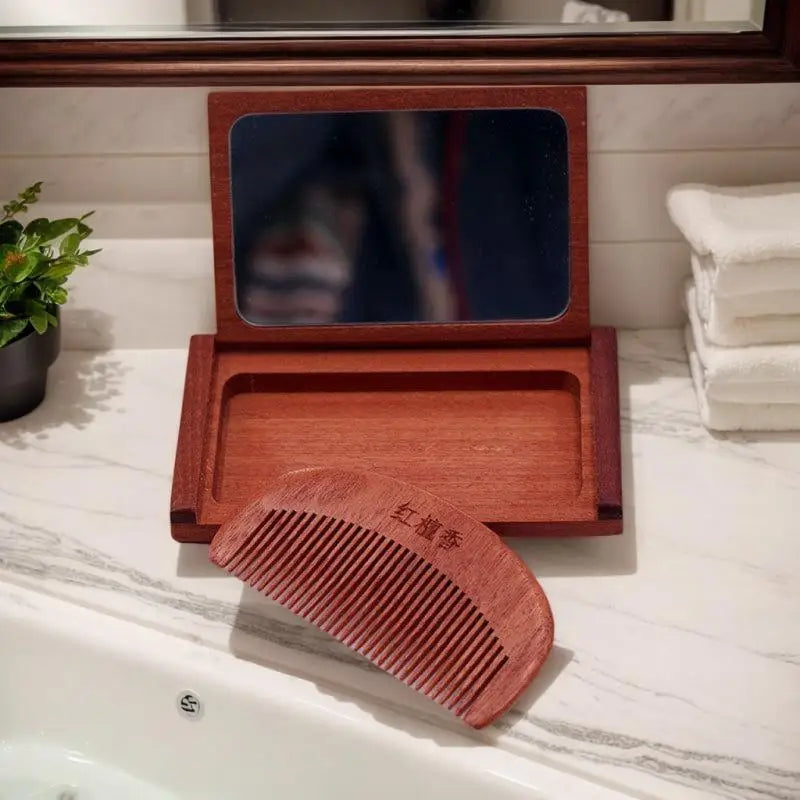 Red Sandalwood 2-in-1 Folding Comb & Mirror Compact Folding Comb Mirror Qme