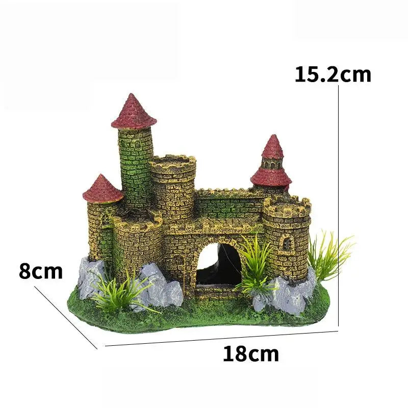 Resin Castle Aquarium Ornament | Fish Tank Rockery Decor Aquarium Ornament Qme 18CM
