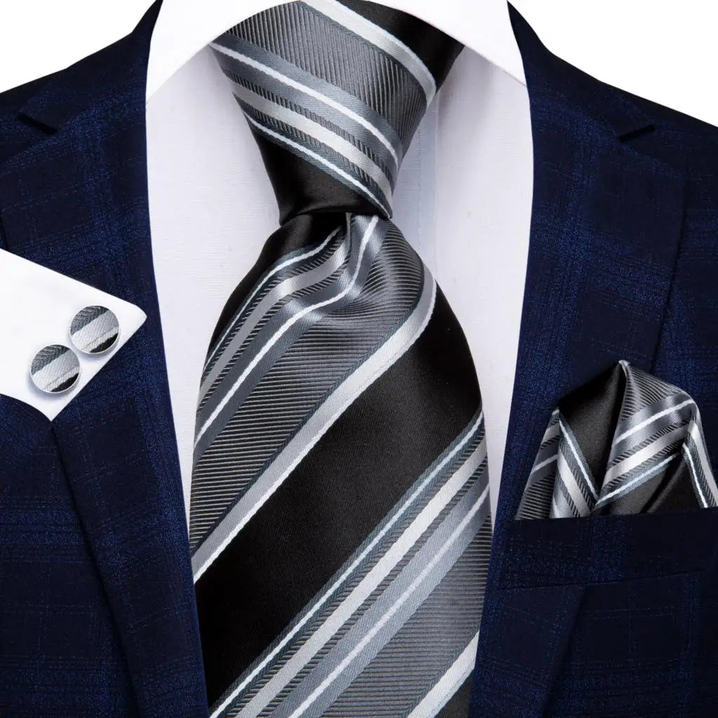 Hi-Tie Purple Silver Striped Silk Necktie – Men's Wedding Tie