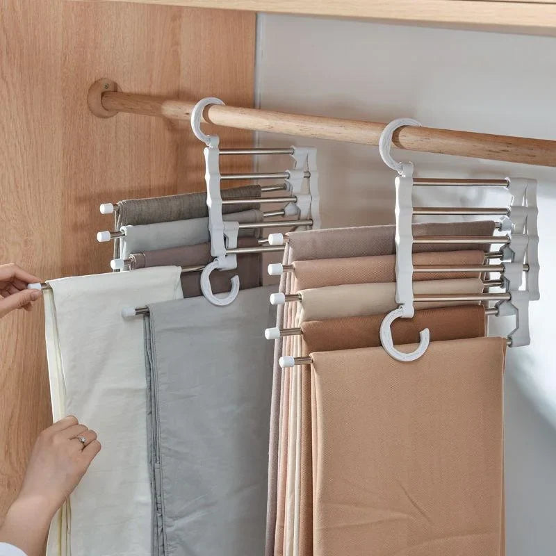 Stainless Steel Folding Trouser & Tie Rack Hanger Organizer Folding Clothes Hanger Qme White