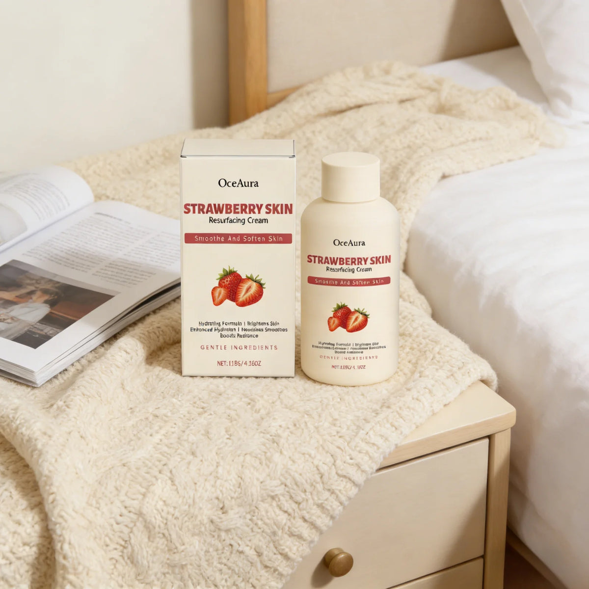 OceAura Strawberry Body Cream – AHA BHA Glycolic Salicylic Acid Body Exfoliating Cream Qst