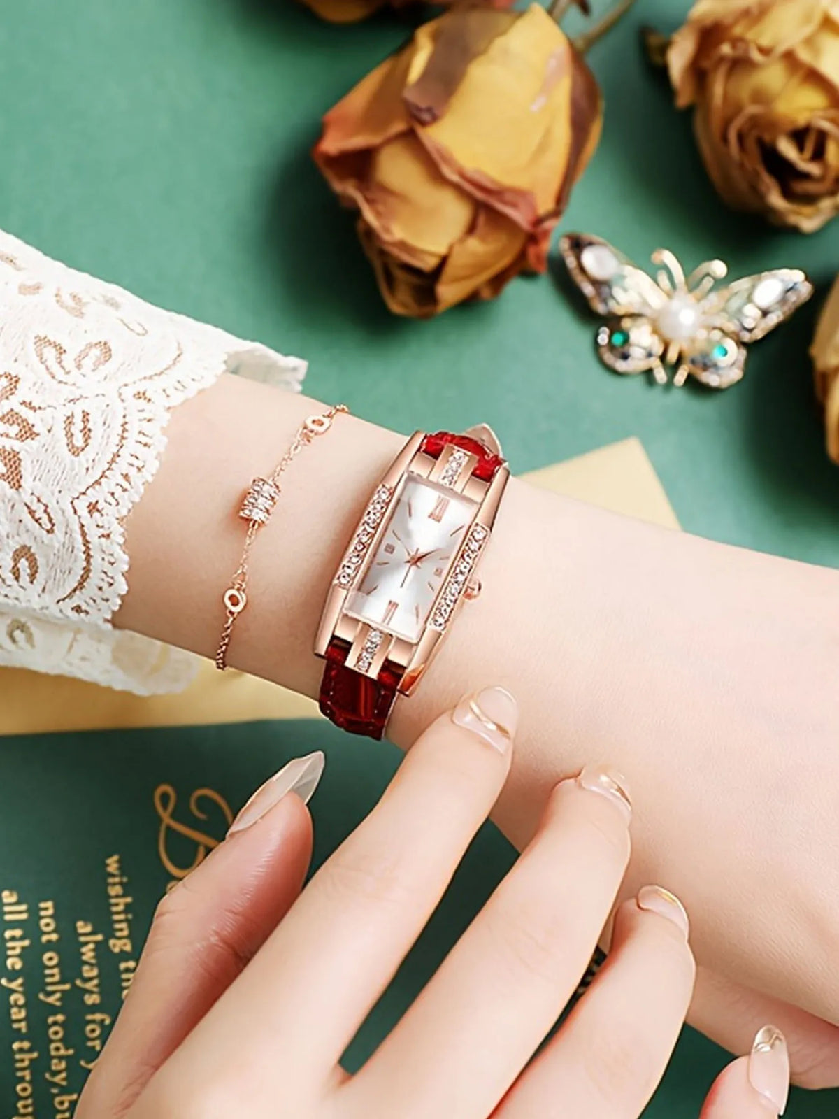 Red Gold Ruby Diamond Jewelry Watch | Elegant Timepiece Jewelry Fashion Watch Qme