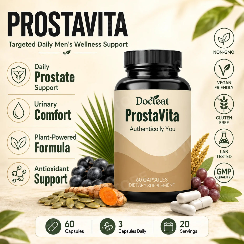 Docteat ProstaVita Men's Prostate Support Capsules 60ct Men's Health Supplement Qst