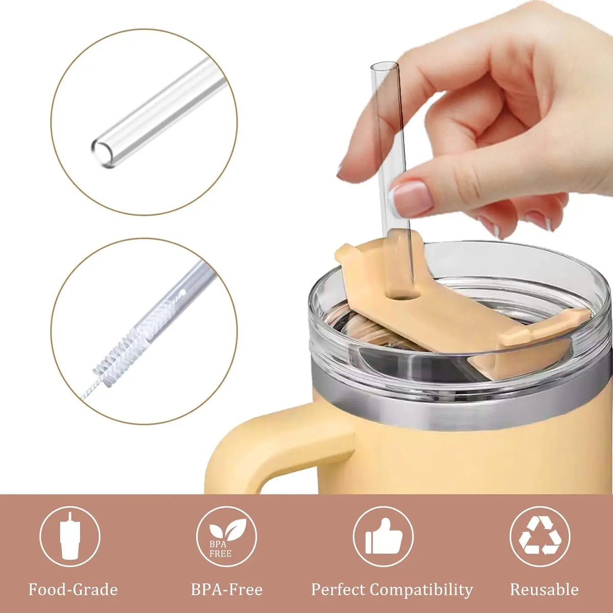 Reusable Replacement Straws for Stanley 30 oz & 40 oz Tumblers Tumbler Replacement Straws Qme