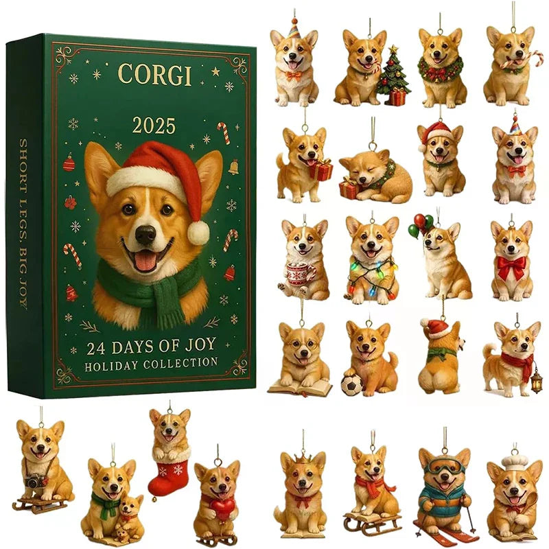 Corgi 24-Day Christmas Countdown Advent Calendar Mini Ornaments Christmas Advent Ornaments Qme
