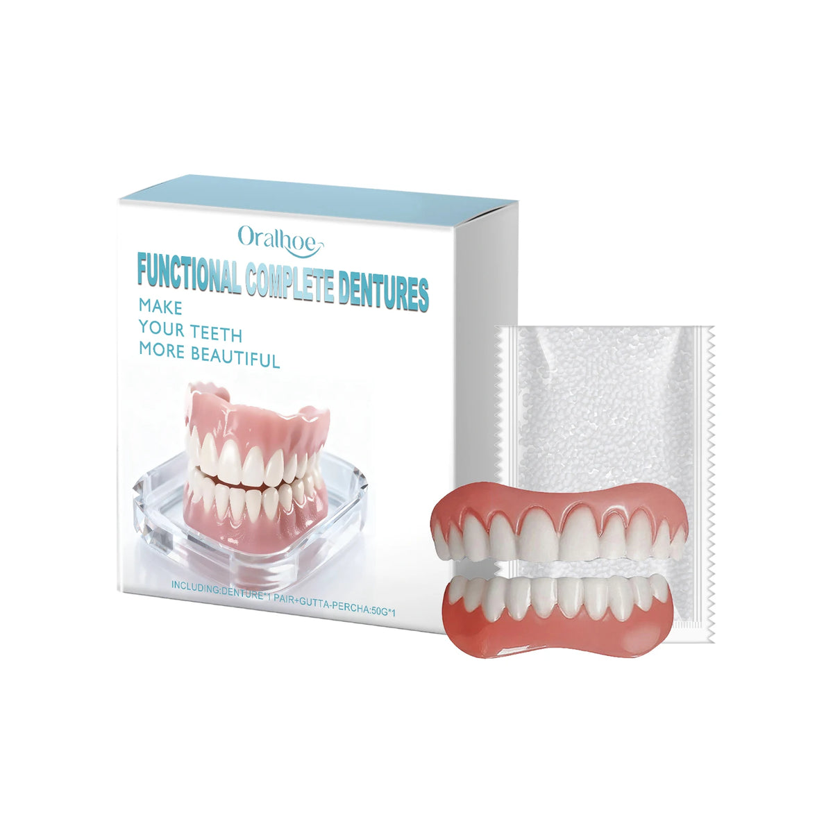 Silicone Temporary Denture Set – Full Upper & Lower False Teeth Temporary Denture Set Qst 1Set