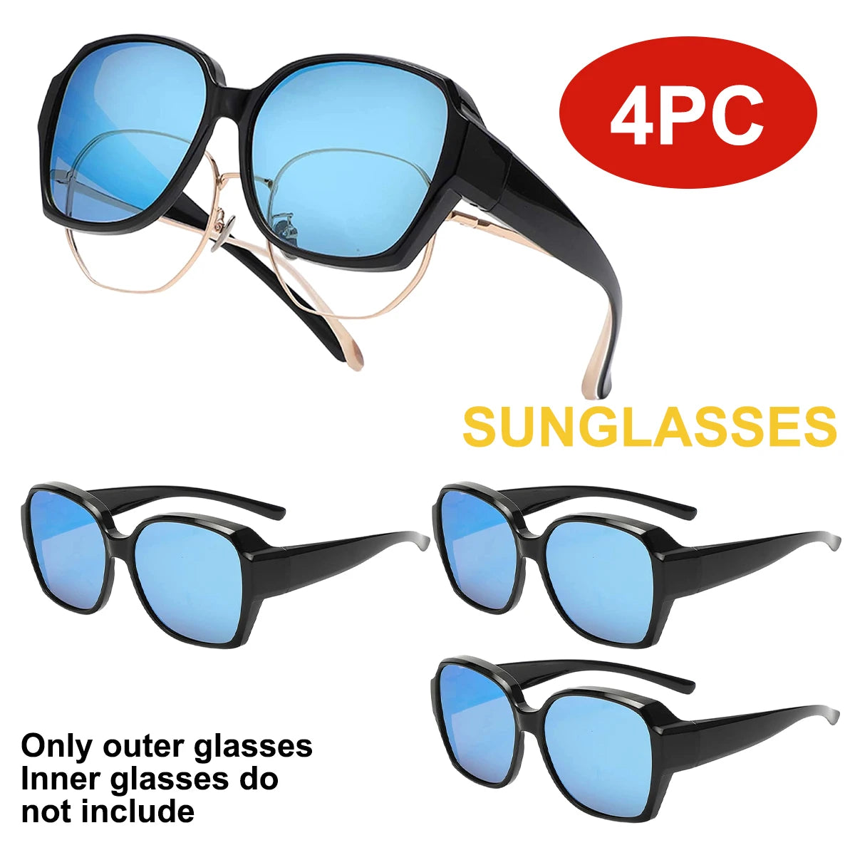 VOPHA Fit Over Sunglasses UV400 Square Wrap-Around Unisex Fit Over Sunglasses Qst 4PC