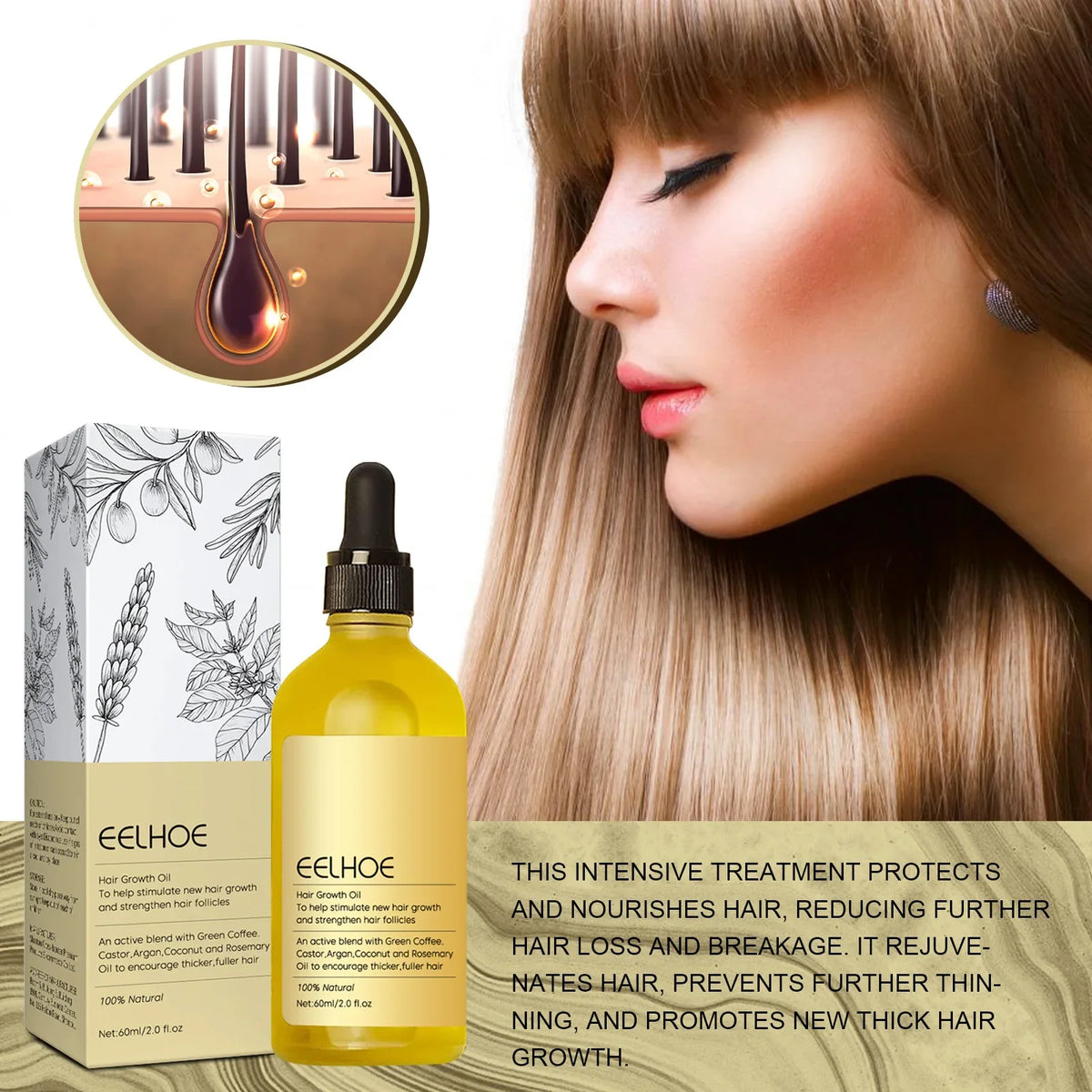 EELHOE Hair Growth Essence Oil – Scalp Nourishing Serum 60ml Hair Growth Serum Qst
