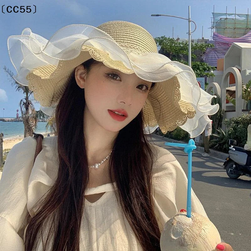 Women's Wide Brim Straw Sun Hat – French Lace Bow Beach Hat Wide Brim Sun Hat Qst