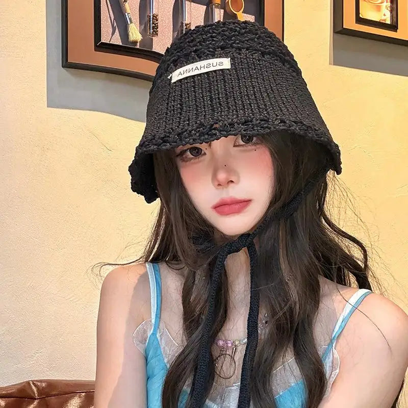 Women's UV Crochet Sun Hat – Foldable Breathable Beach Hat Crochet Sun Hat Qst Black