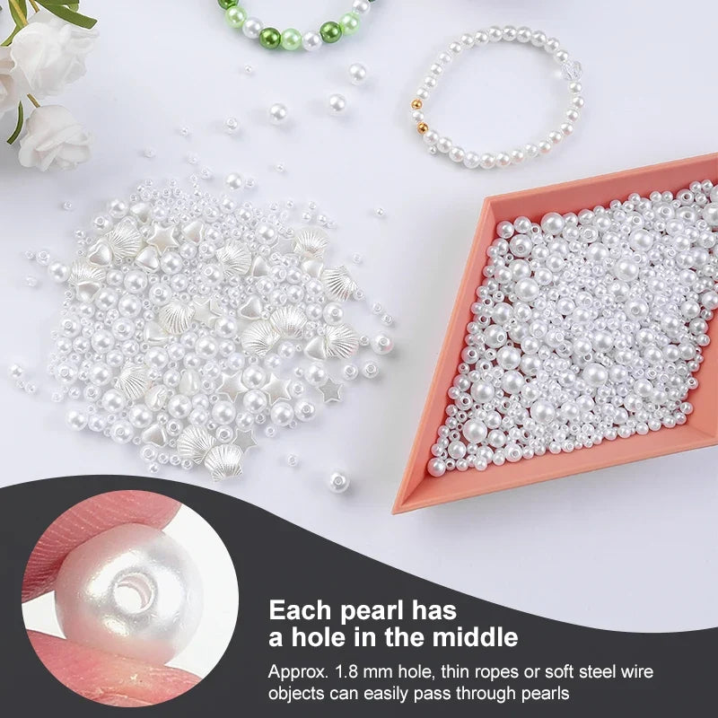 Mixed Acrylic Pearl Beads | 5 Sizes, 30g DIY Craft Pack Craft Beads Qme