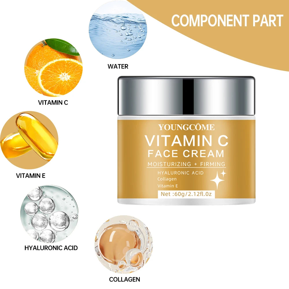 YOUNGCOME Vitamin C & Hyaluronic Acid Cream – Brightening Facial Moisturizer Cream Qst