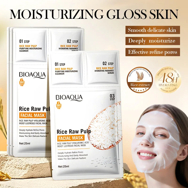 White Rice Face Mask Set – Brightening & Moisturizing Face Mask Set Qst