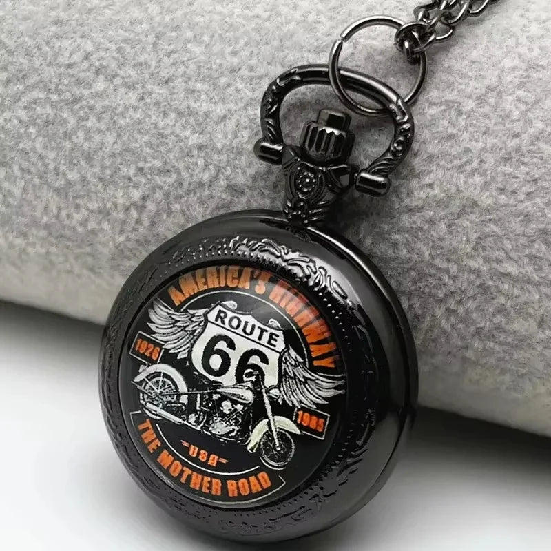 Route 66 Motorcycle Pocket Watch | Quartz Movement Gift Pocket Watch Qme