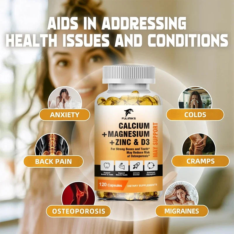 Calcium Magnesium Zinc + D3 Capsules | Bone & Sleep Support Mineral Supplement Qst
