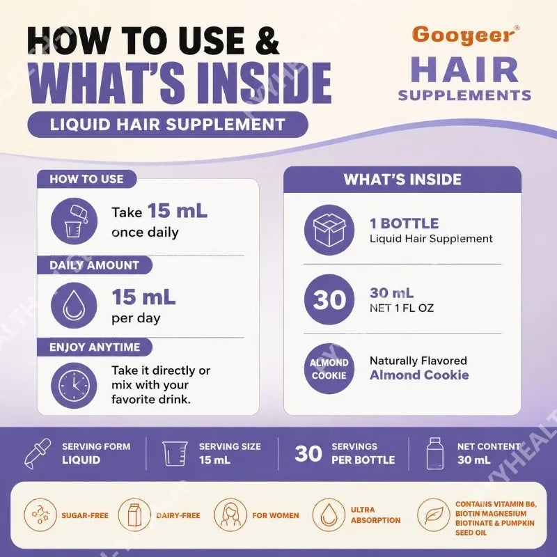 Googeer Hair Growth Liquid Supplement – Biotin, B6 & Pumpkin Seed Oil Hair Growth Supplement Qst