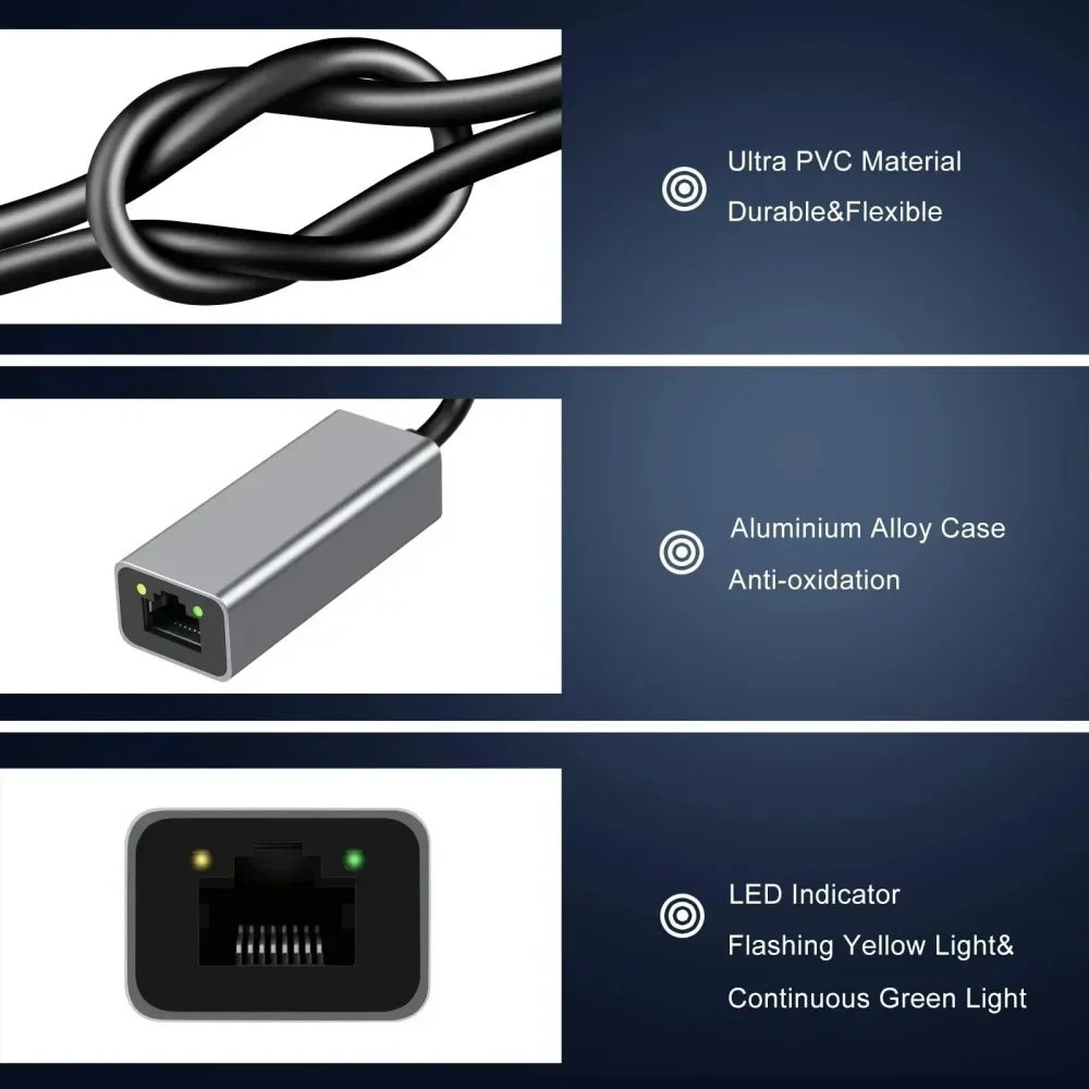 USB-C to RJ45 Gigabit Ethernet Adapter 100/1000Mbps USB-C Ethernet Adapter Qme