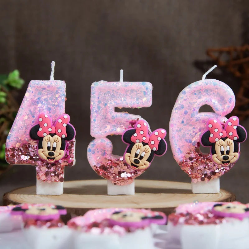 Mickey & Minnie Glitter Birthday Cake Candles Numbers 0–9 Cake Candles Qme