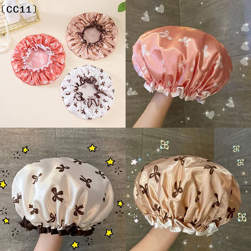 Double-Layer Waterproof Shower Cap & Kitchen Hair Cover Waterproof Shower Cap Qme
