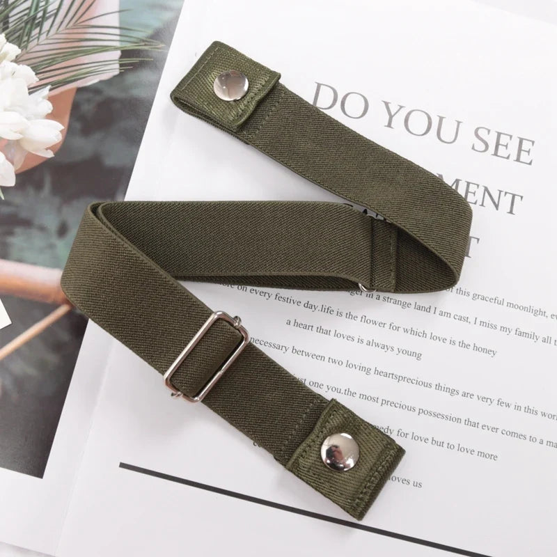 Women's Buckle-Free Elastic Invisible Belt – 29 Colors Elastic Invisible Belt Qme army green 60-95cm China Mainland