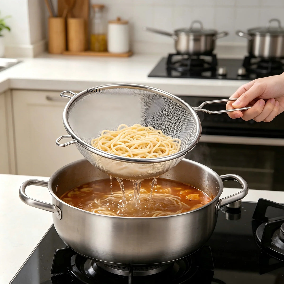 Fine Mesh Kitchen Strainer – Non-Slip Handle & Hook | Stainless Steel Kitchen Strainer Qme