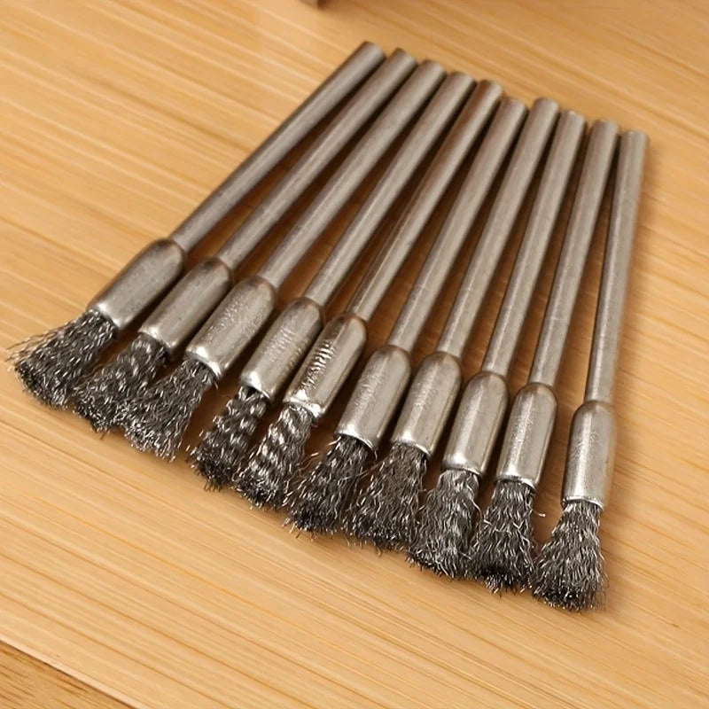 10-Piece Stainless Steel Wire Brush Set – Round Handle, 3mm Wire Brush Set Qme