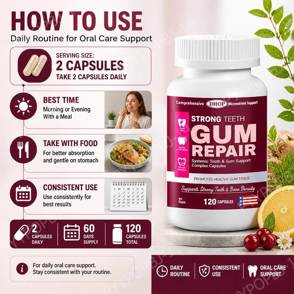 DHOP Strong Teeth Capsules – Enamel & Gum Support 120ct Oral Health Supplement Qst