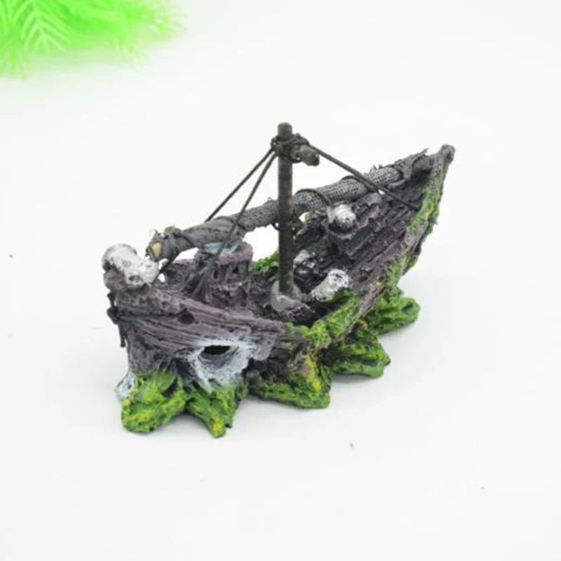 Resin Shipwreck Aquarium Ornament – Sunken Ship Fish Tank Decor Aquarium Ornament Qme