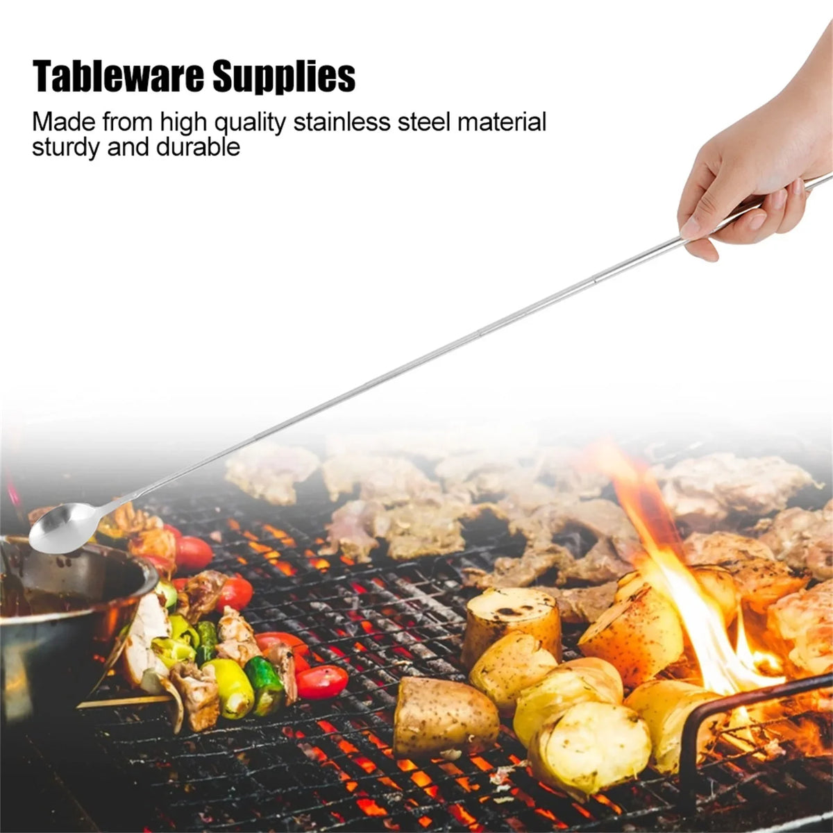 Telescopic BBQ Spoon & Fork Set – Extendable Stainless Steel BBQ Utensil Set Qme