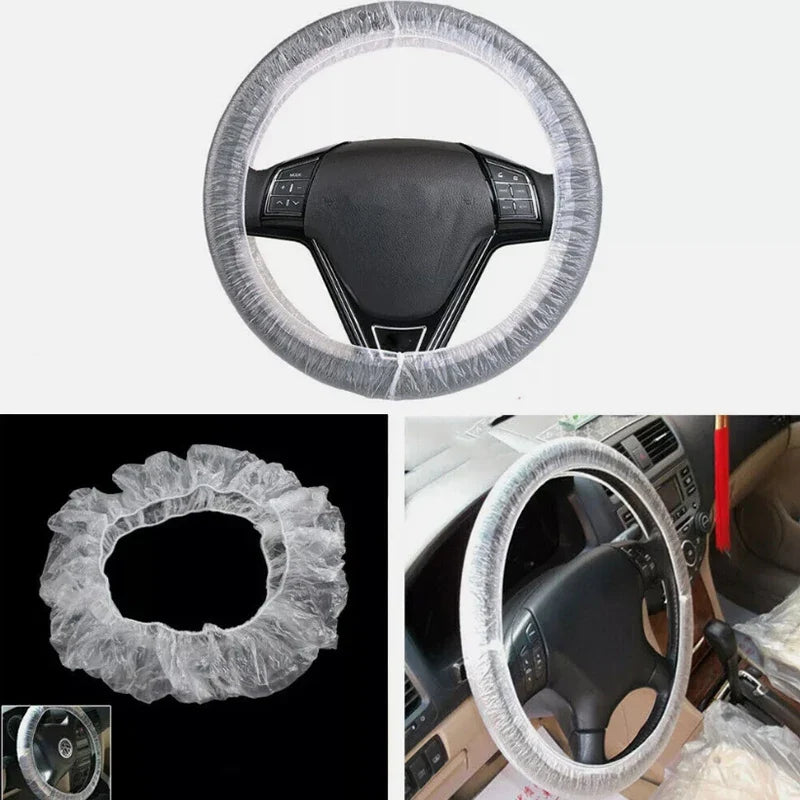 Disposable Transparent Steering Wheel & Gear Covers – 20 Pack Car Protective Cover Qme