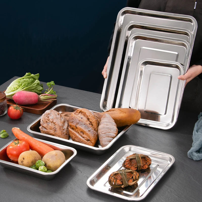 Stainless Steel Rectangle Serving Tray – BBQ & Kitchen Serving Tray Qst