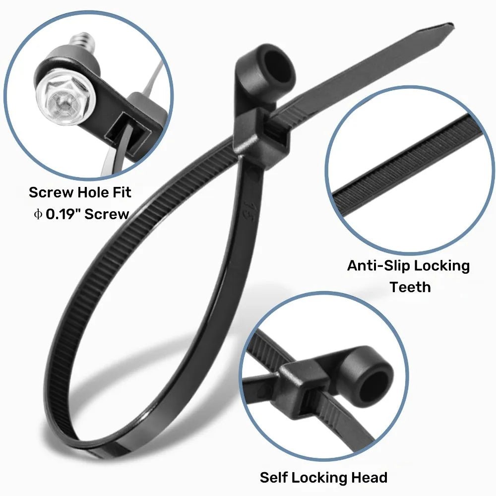 100-Pack Screw Hole Cable Ties Heavy Duty Self-Locking Nylon Cable Ties Qme