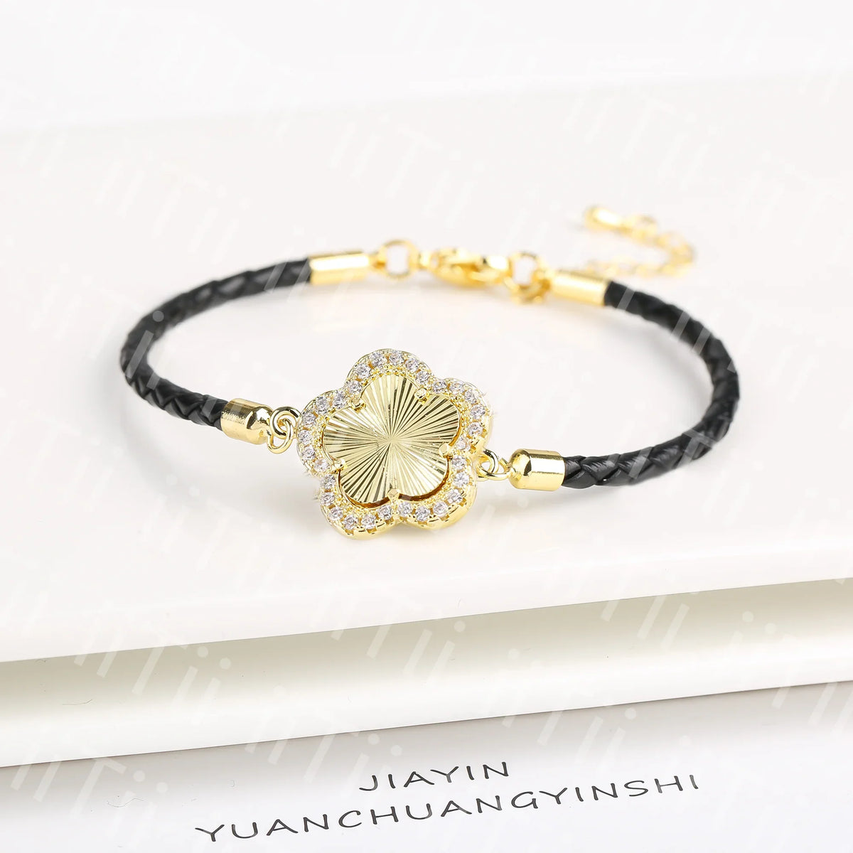 Zirconia Flower Leather Braided Bracelet for Women | 39 Colors Fashion Bracelet Qme Color 7