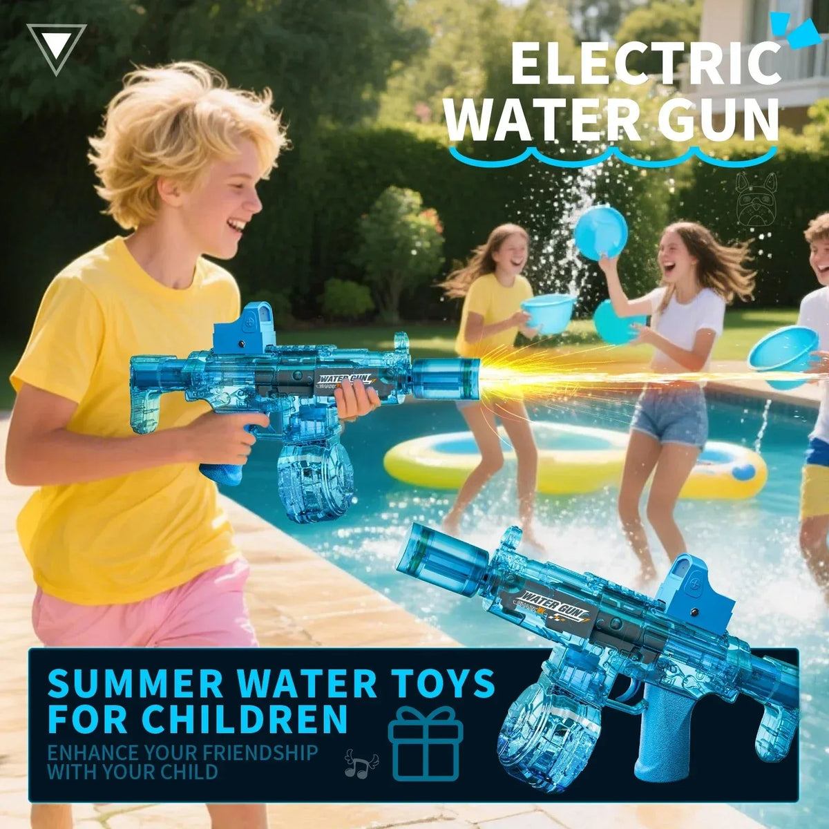 Electric Water Gun with Recoil – Kids Auto Squirt Toy | 8 Colors Kids Water Gun Toy Qme