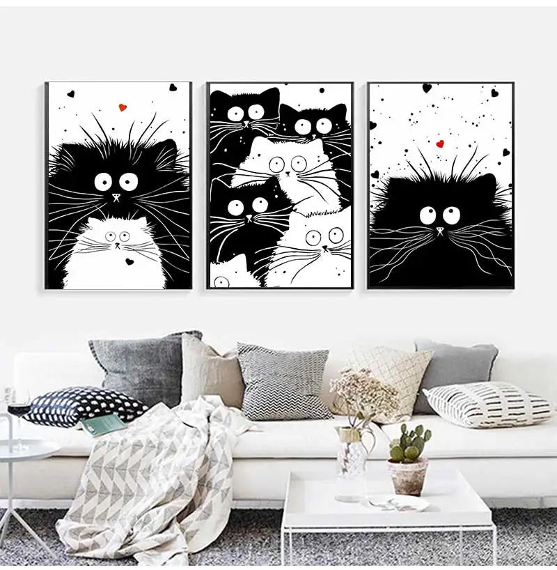 Black & White Cat Minimalist Canvas Wall Art Print Poster Canvas Wall Art Qst
