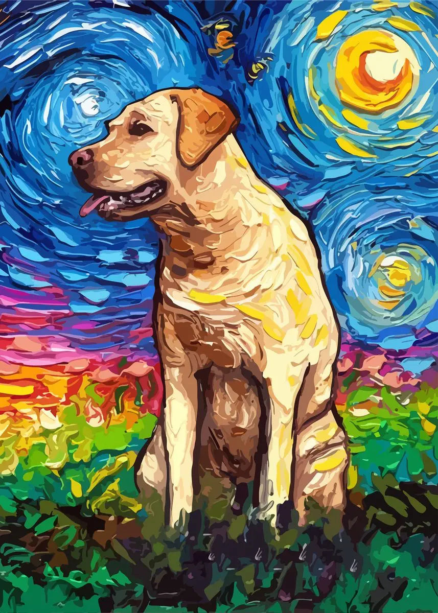 Van Gogh Starry Night Dog Canvas Print | German Shepherd Wall Art Canvas Wall Art Qst Q 60X90cm No Framed