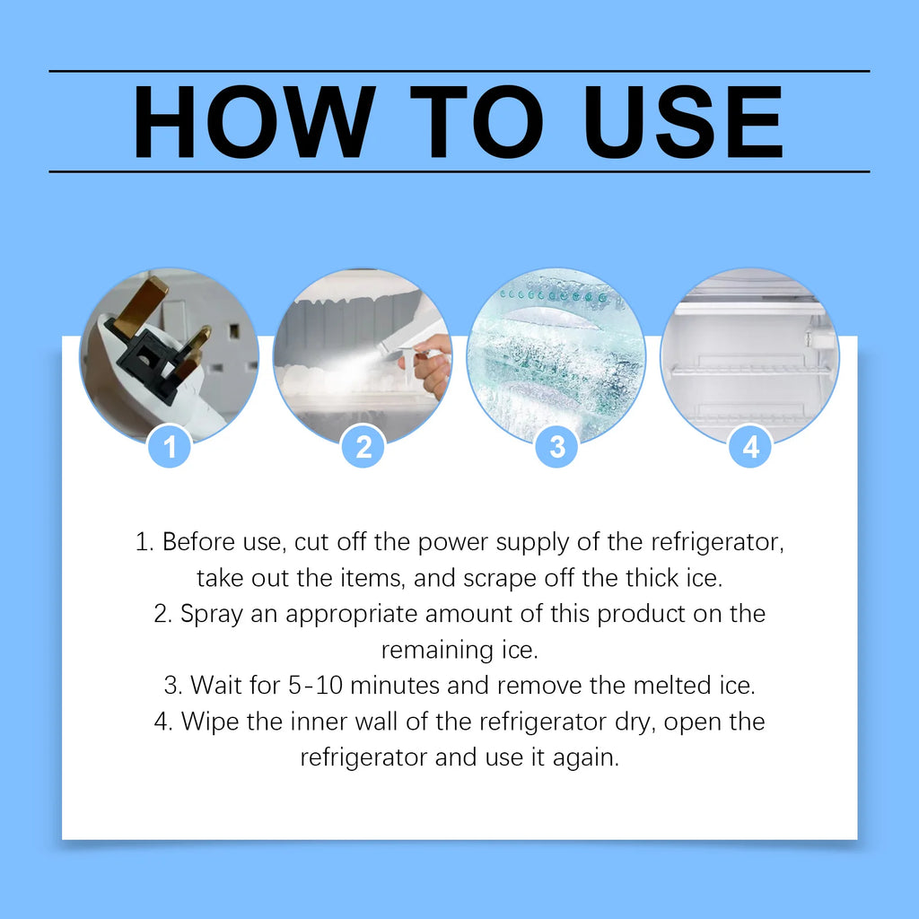 120ml Fridge Defrost Spray – Fast Frost Remover & Odor Eliminator Defrost Cleaning Spray Qst